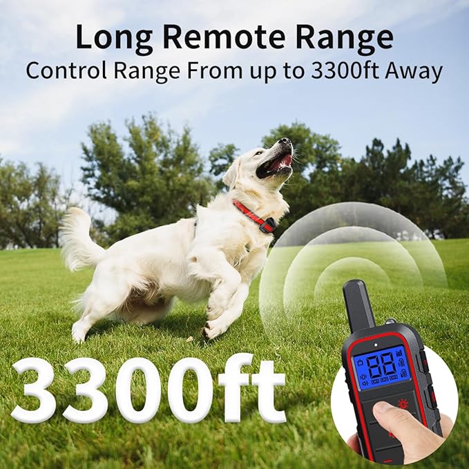 Dog Training Collar with Rechargeable Remote Control 3 Training Modes IPX7 Waterproof Electric Collar Range 3300Ft Bark Collar for Small Medium Large Dogs