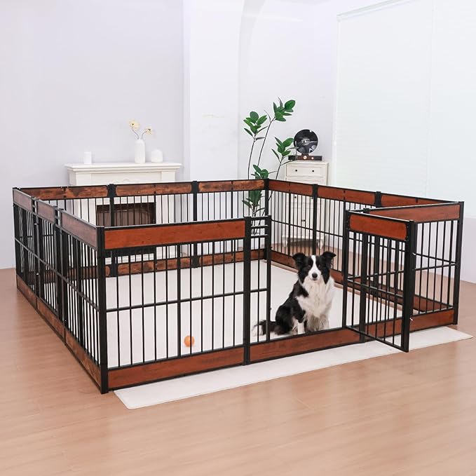 Dog Playpen, 31.5" Height Dog Pen Indoor, Heavy Duty, Safe and Sturdy, Furniture Style Puppy Pen (12 Panels (31.5" High), Mahogany)