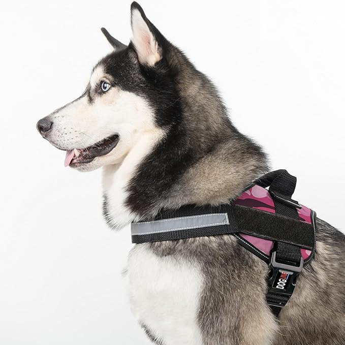 Dogline Dog Harness, Reflective No-Pull Adjustable Vest with Handle for Walking, Training, Breathable, No - Choke Harness for Small, Medium or Large Dogs Room for Patches Girth 15 to 18 in Pink Camo