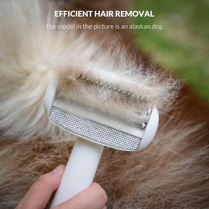 Self Cleaning Grooming Brush for Shedding Pets Rake Gently Removes Loose Undercoat Mats Tangled (White)