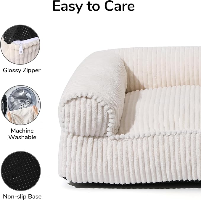 FUKUMARU Cute Dog Bed, Fluffy Pet Bed with TPU Layer Keeping Lining Dry, Dog Couch Medium Size Dogs Easy to Care, Warm Cat Bed with Removable Zipper Cover, 36inch, Large, Cream