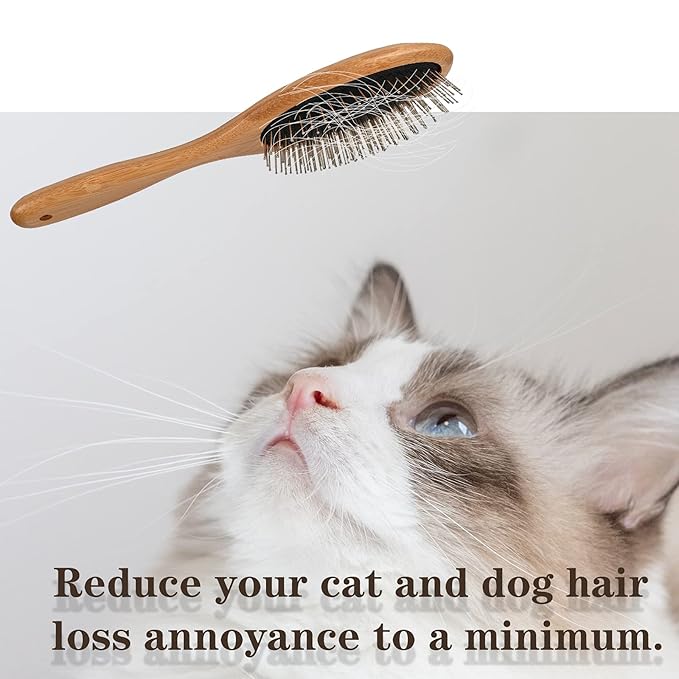 ClumsyPets Dog & Cat Ball Pin Slicker Grooming Brush with Bamboo Handle for Pets Massage Bath and Removes Mats Loose Fur Hairs