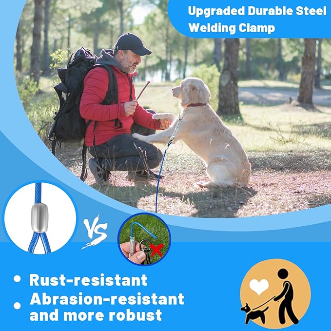 Dog Tie Out Cable 10/15/20/25/30FT Dog Run Cable Rosy Pink/Blue/Purple/Silver/Red/Green/YellowTie Out Cable for Large Dogs Heavy Duty for Outside Hold Large Dogs Up to 250LBS