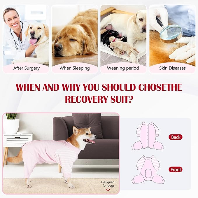 Dog Recovery Suit, Abdominal Wound After Surgery Wear, Anti Licking Bodysuit with Snaps, E-Collar & Cone Alternatives, Long Sleeve Dog Spay Surgical Pajamas Prevent Shedding(3XL, Pink)