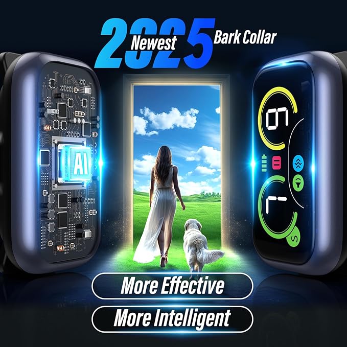 Dog Bark Collar, Smart Barking Collar with 4 Modes, 7 Adjustable Sensitivity for Barking Howling Whining, Automatic Anti Barking Device for Large Medium Small Dogs IP67 Waterproof for Indoor & Outdoor