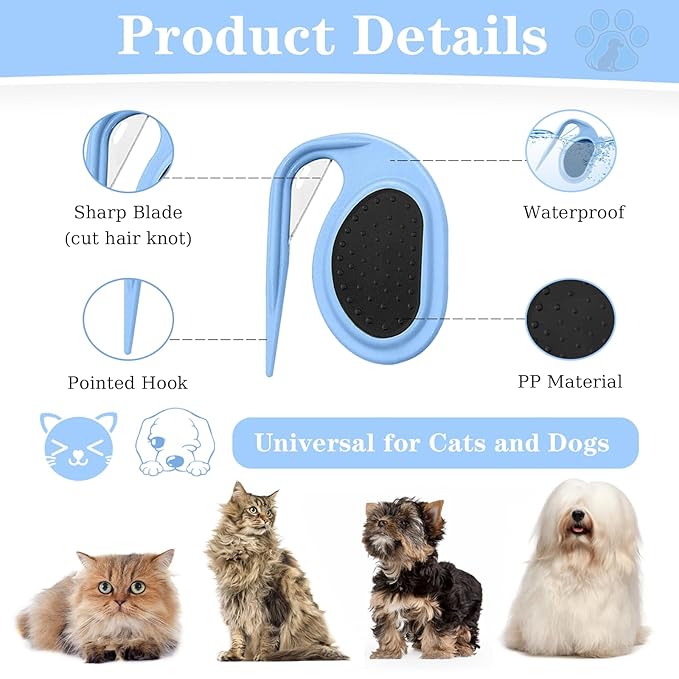 Knotting and Grooming Comb - Multifunctional Pet Hair Removal Tool for Cats, Dogs, Knot Remover and Opener for Loose, Knotted Hair
