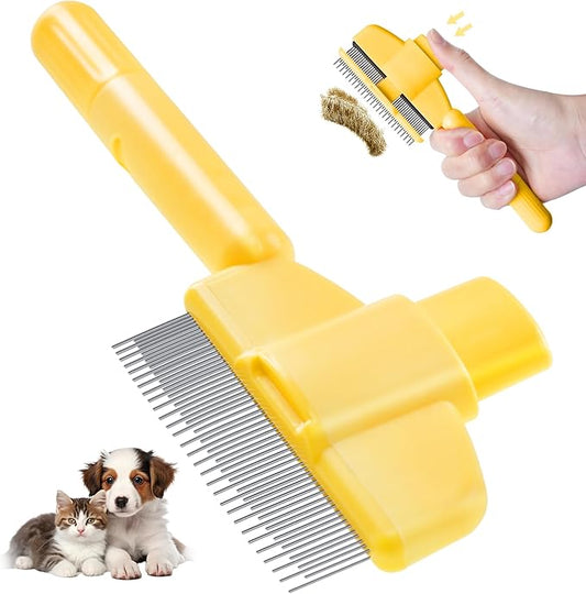 Pet Hair Removal Comb,New Cat Brush with Release Button,Pet Grooming Brush for Short&Long Pet Hair,Deshedding Brush for Pet (yellow)