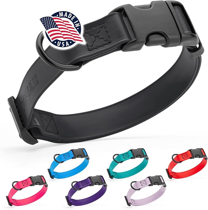 Dogline Biothane Waterproof Dog Collar with Quick Release Buckle Strong Coated Nylon Webbing with Odor- Proof for Easy Care Easy to Clean Fits Small Medium or Large Dogs, Black 3/4" W 12-19" L