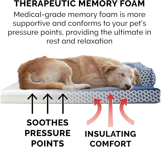 Furhaven Memory Foam Dog Bed for Large Dogs w/ Removable Bolsters & Washable Cover, For Dogs Up to 125 lbs - Plush & Woven Decor Comfy Couch Sofa - Diamond Blue, Jumbo Plus/XXL