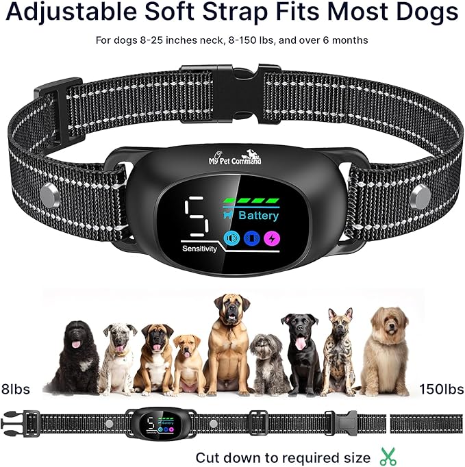 My Pet Command 2-1 Dog Bark Collar with Fob Remote Tag. Smart AI Anti Barking training collar rechargeable 5 sensitivity levels, Beep Vibration, static correction. large medium & small dogs Waterproof