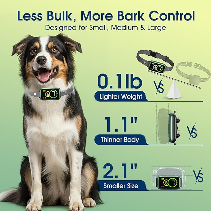 Smart Dog Bark Collar, Automatic Stop Bark Collar for Large, Medium, Small Dogs, Safe & Humane Barking Collar with Beep, Vibration & 7 Adjustable Sensitivity, Anti Barking Device IP67 Waterproof