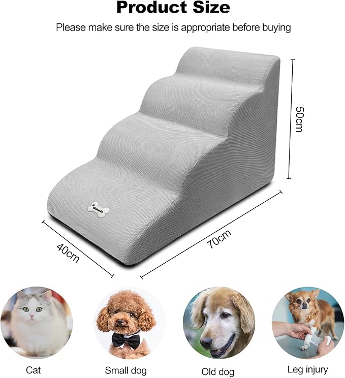 Dog Stairs, Removable and Washable Pet Stairs, 4-Steps Non-Slip Pet Ramp, Dogs Steps for High Bed Sofa, High Resilience Sponge Dog Stairs(Dark Brown)