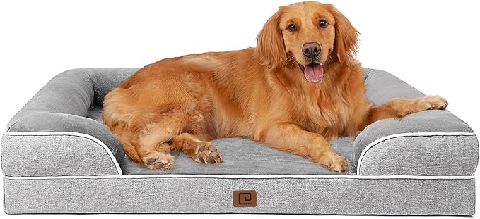 EHEYCIGA Orthopedic Dog Beds Large Sized Dog, Waterproof Memory Foam Pet Bed with Sides, Non-Slip Bottom Large Pet Bed with Washable Removable Cover, Grey