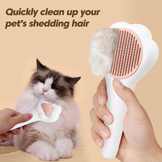 Self-Cleaning Cat Brush with Cat Nail Clipper 2-Pieces Set, Daily Cleaning Grooming Kit for Small and Medium-sized Dogs and Cats, Designed to Remove Shedding Fur and Trim Sharp Claws of Your Pets
