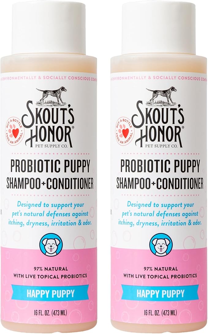 Skout's Honor Probiotic Dog Shampoo & Conditioner with Avocado Oil & Omega-3s, 97% Natural, Paraben & Sulfate-Free, Cruelty-Free, 16oz, Happy Puppy, 2-Pack