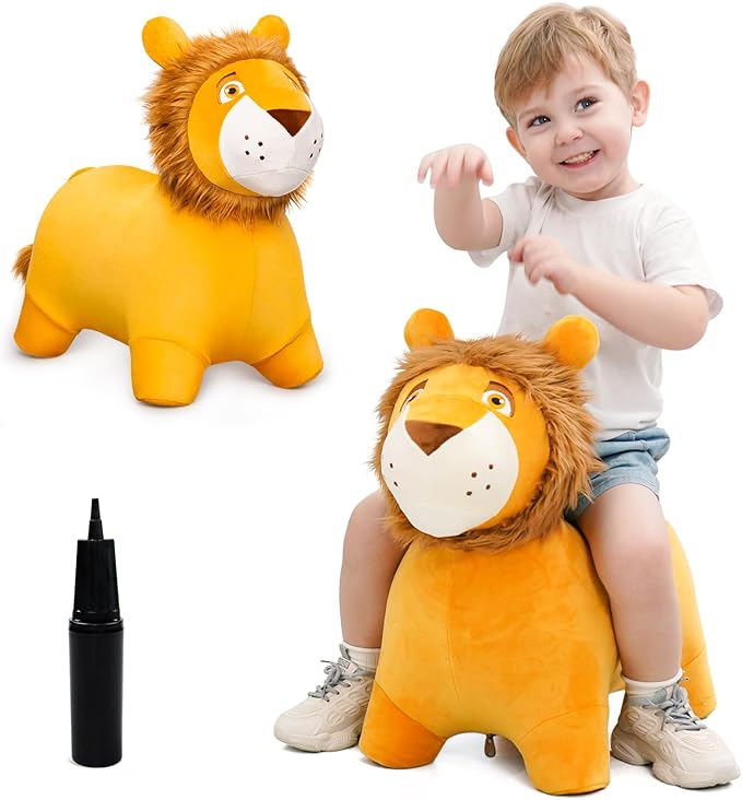 EVERICH TOY Lion Bouncy Horse, Inflatable Plush Hopping Toy, Bouncing Animal Hopper for Toddlers, Fun Ride-On Toy for Kids 18 Months-6 Years, Indoor & Outdoor Play, Great Gift Boys Girls