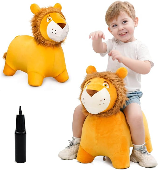EVERICH TOY Lion Bouncy Horse, Inflatable Plush Hopping Toy, Bouncing Animal Hopper for Toddlers, Fun Ride-On Toy for Kids 18 Months-6 Years, Indoor & Outdoor Play, Great Gift Boys Girls