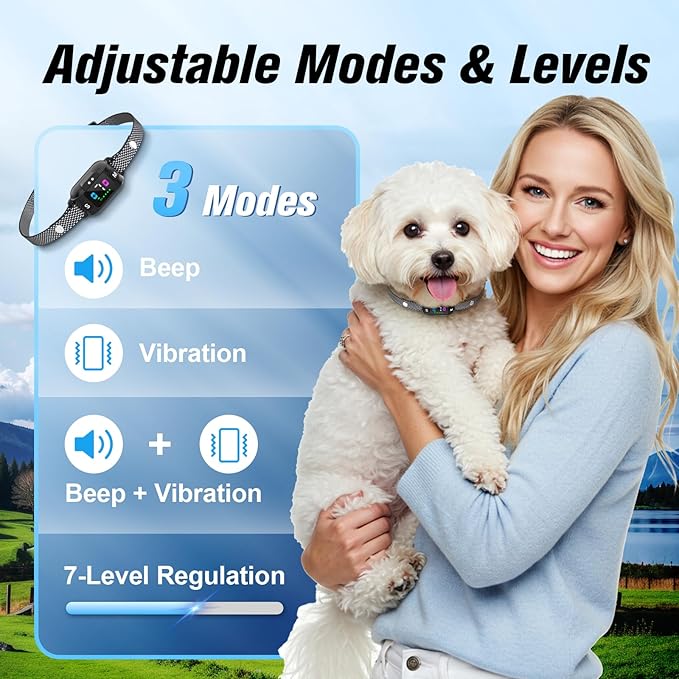 No Shock Bark Collar for Dogs Dog Bark Collar 3 Modes (Sound/Vibe/Dual), Rechargeable, Waterproof, Adjustable Sensitivity, Safe for Small to Medium Dogs