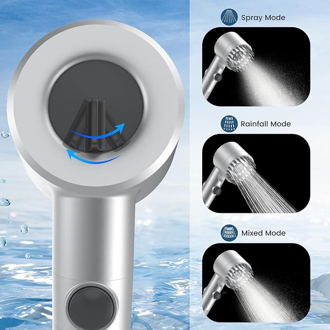 Filtered Shower Head with Handheld, High Pressure Water Flow and Multiple Spray Modes Shower Head with Filter, Power Wash for Hard Water, Showerhead with ON/OFF Switch for Pets Bath (Silver)