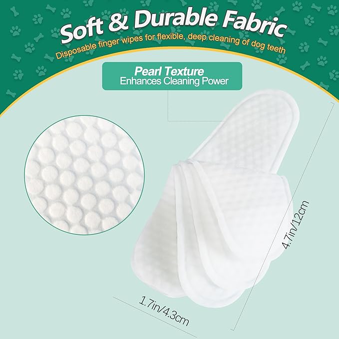 60 Count Dog Dental Wipes - Teeth Cleaning Finger Wipes for Dogs & Cats, Hypoallergenic Dog Toothbrush Finger Dental Wipes to Remove Plaque & Tartar, Freshen Bad Breath, Gentle Cleaning(4.7″*1.7″)