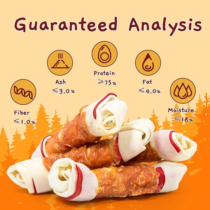 Jungle Calling Chicken Wrap Knotted Bones Dog Chews, Long Lasting Beefhide Treats Real Rawhide Bones for Large Dogs Edible Training Treats