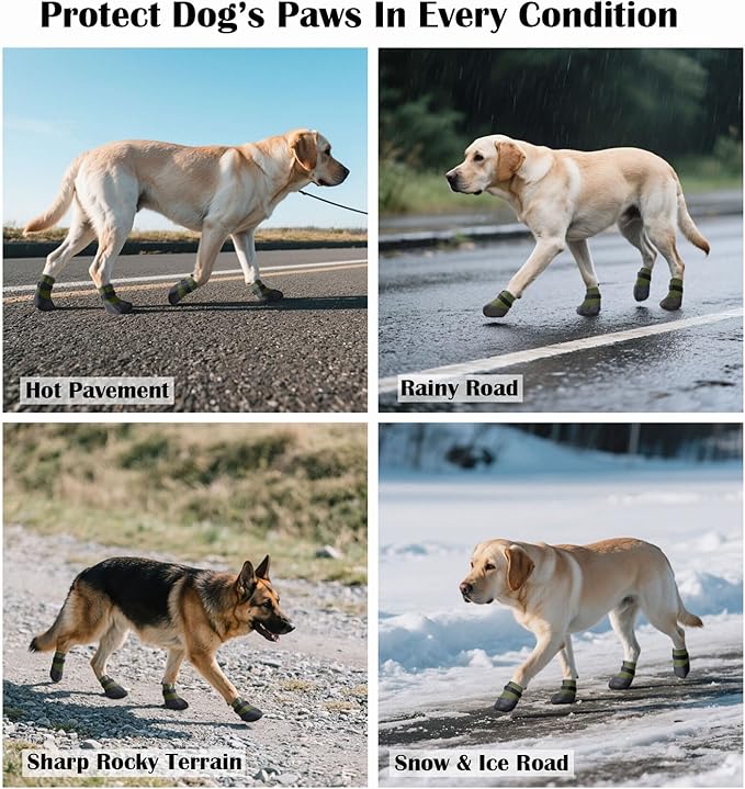 Dog Shoes Lightweight Dog Boots-Breathable Knitted Paw Protector with Adjustable Strap for Hot Pavement, Rain Walking, Hardwood Floors Anti Slip Reduce Noise, Prevent Licking Paws(Green,XXL)