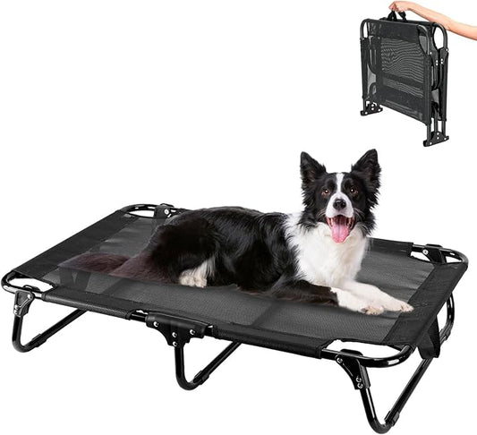 Elevated Dog Bed, Foldable Pet Beds with No Assembly, Cooling Raised Bed with Breathable Mesh, No-Slip Feet Durable Cots Bed for Indoor & Outdoor Use, Black (M:36"x23"x7")