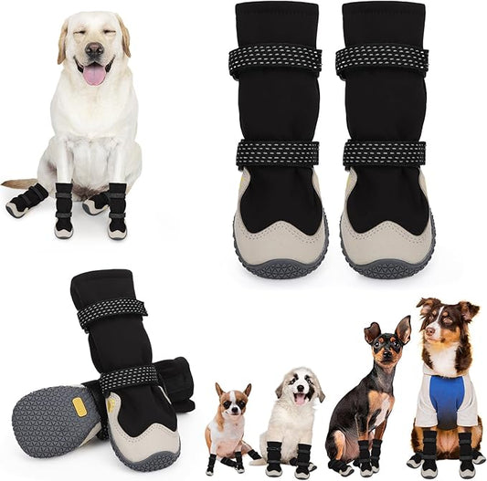Dog Shoes for Large Small Medium Dogs, Dog Snow Boots Winter, Dog Booties and Paw Protectors to Prevent Licking, Anti-Slip Dog Shoes with Reflective for Hot Pavement, Hardwood Floors, Hiking (Size 6)