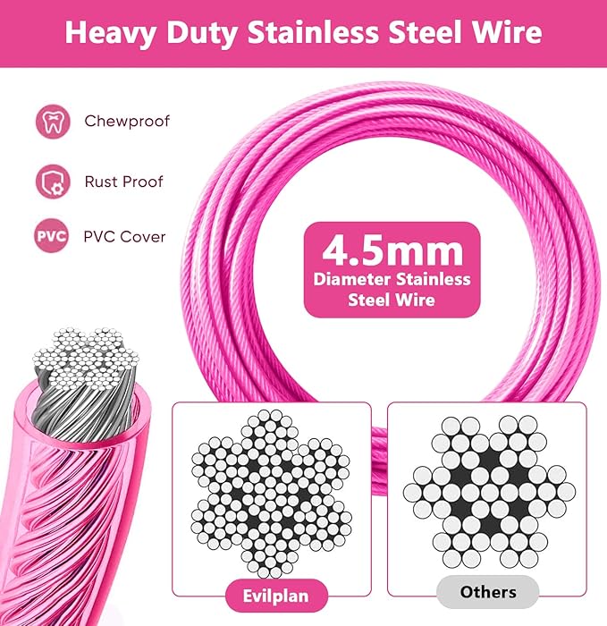 Dog Tie Out Cable 20FT-500Lbs,Heavy Duty Dog Leads&Tether for Yard with Swivel Hook,Small Large Dogs Leash Line for Outside,Rust Chew Proof Dogs Run Cable for Outdoor Camping (Pink, 20FT)