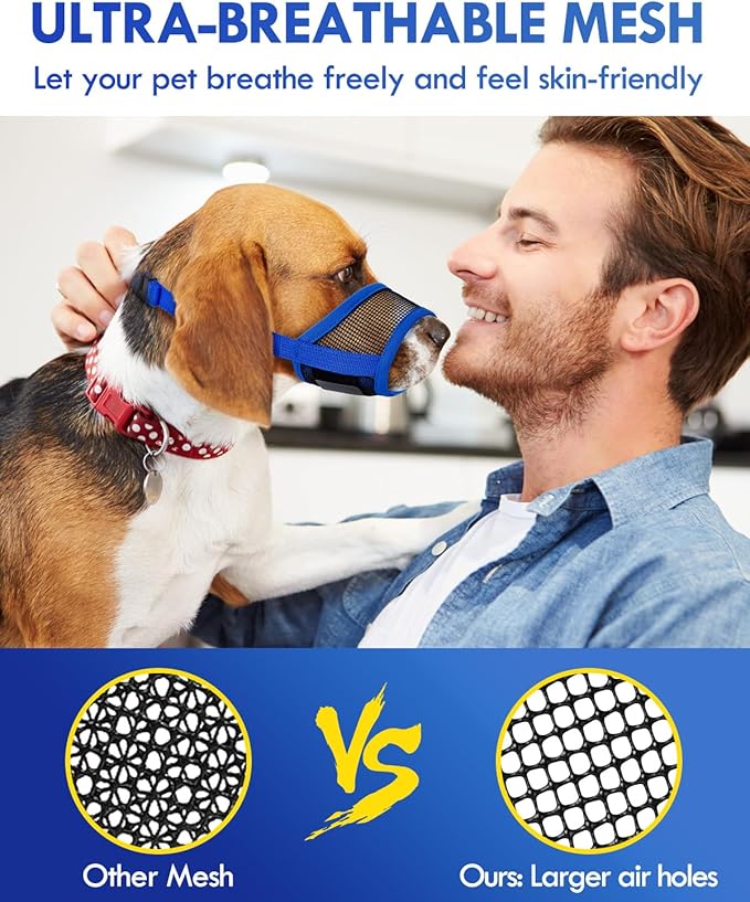 Dog Muzzle, Soft Air Mesh Muzzle for Small Medium Large Dogs Anti Biting Barking Chewing, Breathable Drinkable Adjustable Loop Pets Muzzle for German Shepherd Husky Labrador Retriever (Blue,XL)