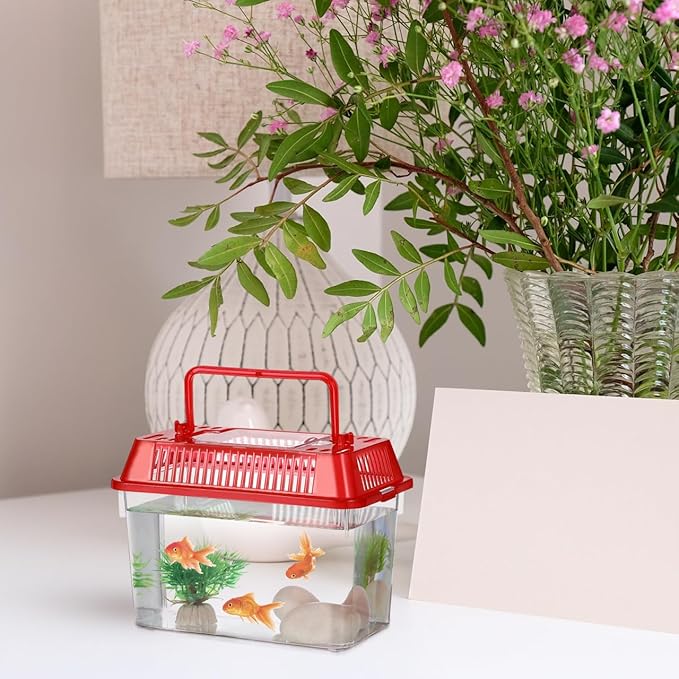 5pcs Small Fish Carrier with Breathable Lids, Portable Betta Fish Tank, Clear Breeding Boxes for Lizard, Turtle, Tarantula（Assorted Color）