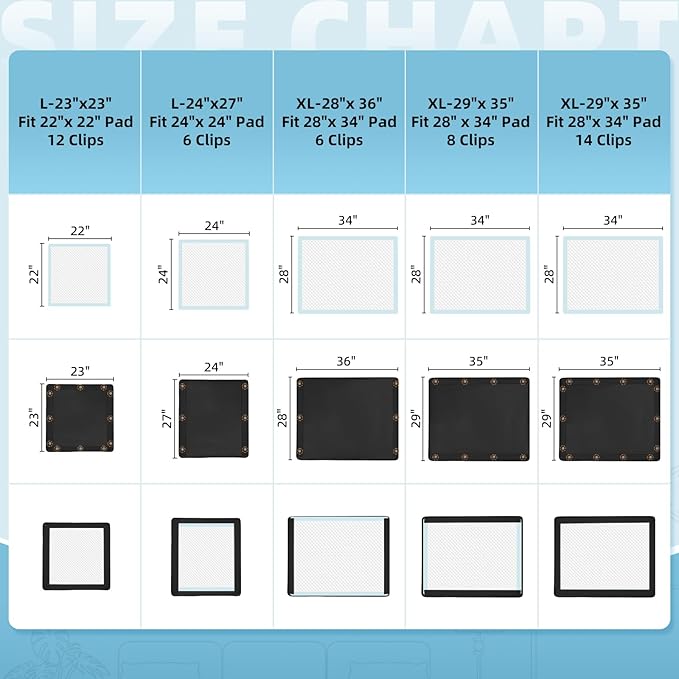 Dog Pee Pad Holder, Puppy Pad Holder, Oxford Cloth Material Soft & Durable, 12 Magnetic Clips, Fits 22" x 22" Pad, Black