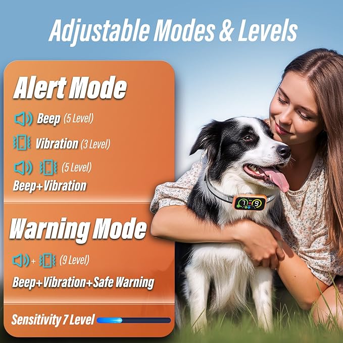 Dog Bark Collar, Smart Barking Collar with 4 Modes, 7 Adjustable Sensitivity for Barking Howling Whining, Automatic Anti Barking Device for Large Medium Small Dogs IP67 Waterproof for Indoor & Outdoor