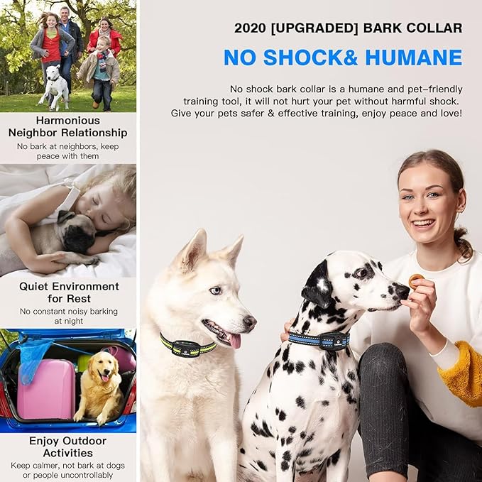 2 Pack Smart Dog Bark Collar - 5 Adjustable Sensitivity/Vibration&Sound/Rechargeable/IPX7 Waterproof - No Shock Bark Control Training Collar for Small Medium Large Dog (V1)