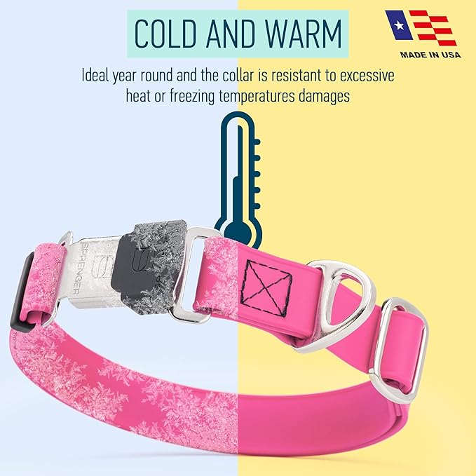 Dogline Biothane Waterproof Dog Collar with Herm Sprenger Stainless Steel Quick Release Buckle – Heavy Duty Tactical Durable Collar for Dogs – Comfortable and Safe Pet Collar, W 3/4" L 12-19", Pink