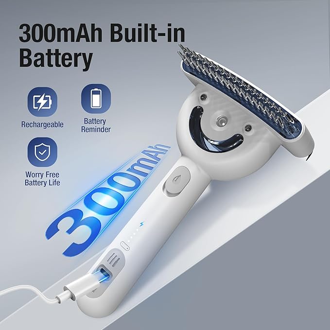 Pet Grooming Brush with Double-Sided Spray and UV Sterilization - 360° Rotating Round Needle, Depilatory Comb and Long Hair Brush, Waterproof, Rechargeable - For Long or Curly Haired Pets