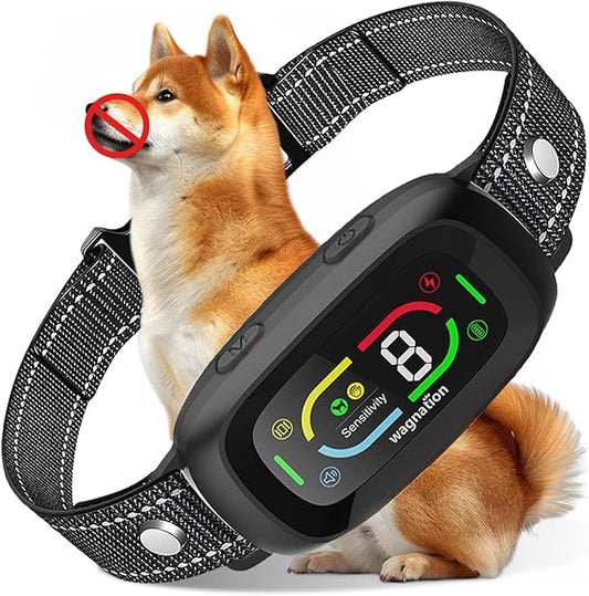 Automatic Dog Bark Collar, Safe Anti Barking Collar with Adjustable Beep Vibration Shock Modes & 9 Sensitivity, IP67 Waterproof Bark Deterrent Device for Large Medium Small Dogs 10-150lbs