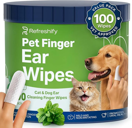 Dog Ear Wipes - 100 Value Pack - Mint Ear Wipes for Dogs, Vet Formulated Pet Ear Wipes for Dogs & Cats – Effective Dog Ear Cleaner for Itch Relief, Wax & Odor