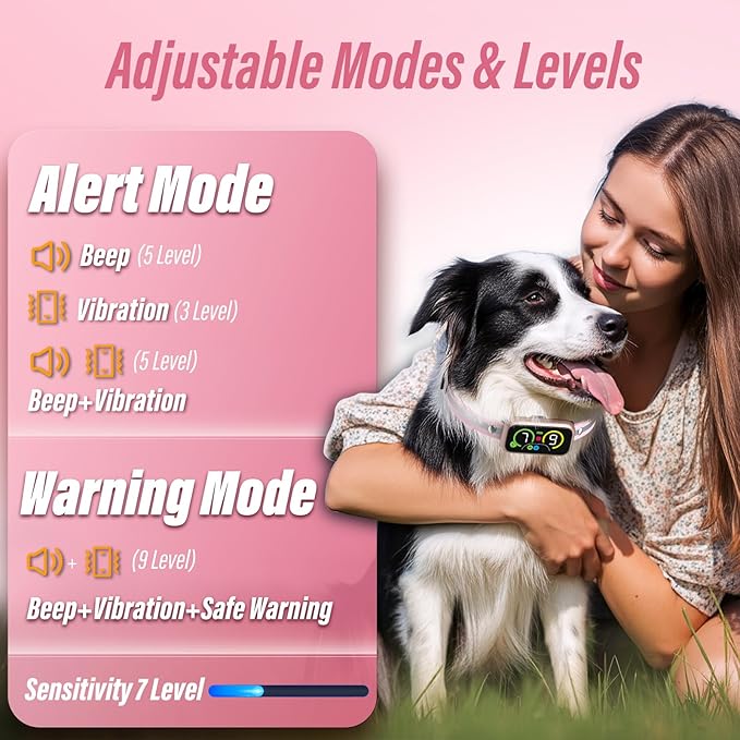 Dog Bark Collar, Smart Barking Collar with 4 Modes, 7 Adjustable Sensitivity for Barking Howling Whining, Automatic Anti Barking Device for Large Medium Small Dogs IP67 Waterproof for Indoor & Outdoor