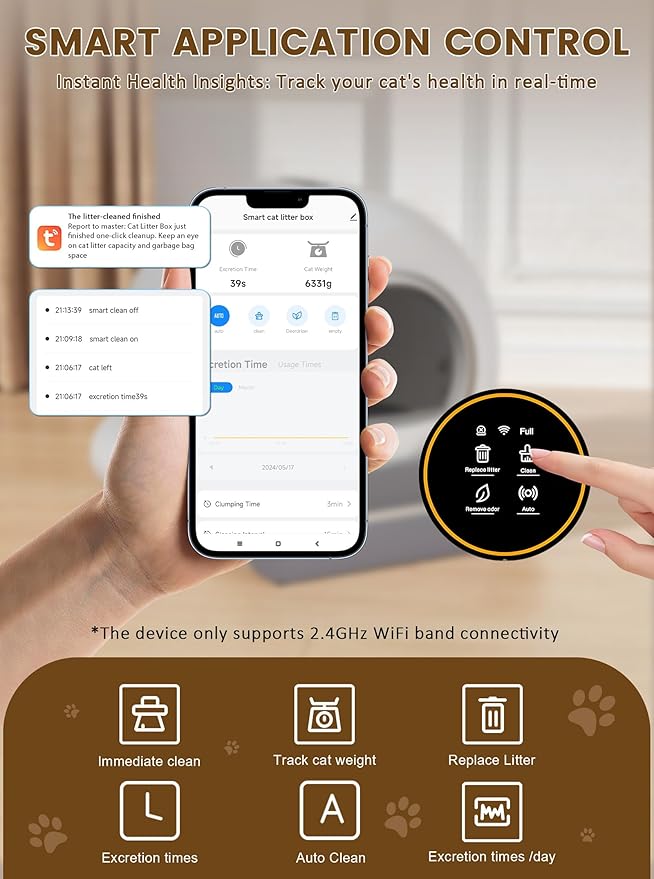 (2025) Self Cleaning Litter Box, Upgraded Robot Automatic Litter Box for Multiple Cats, 65L+9L Extra Large, Features Negative ion Sterilization and Deodorization, APP Control, 3 Rolls Litter Liners