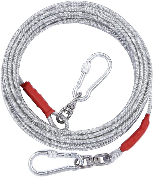 Dog Tie Out Cable for Dogs Outside Up to 125/250lbs,10/20/30/50FT Long Dog Leash&Chains,Small-Large Dogs Runner Cable for Yard,Heavy Duty Lead Line for Outdoor,Camping,Yard(250lbs 50FT, Silver)