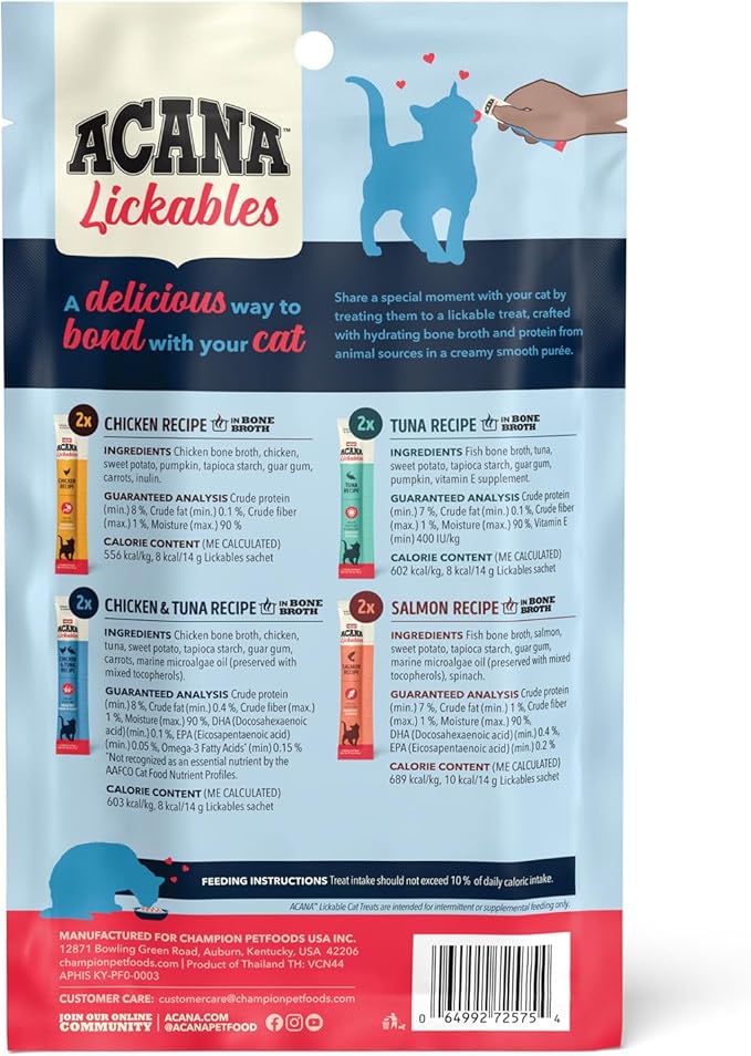 ACANA Lickables Cat Treats Variety Pack: .5oz Tubes (8 Count, 2 of Each)
