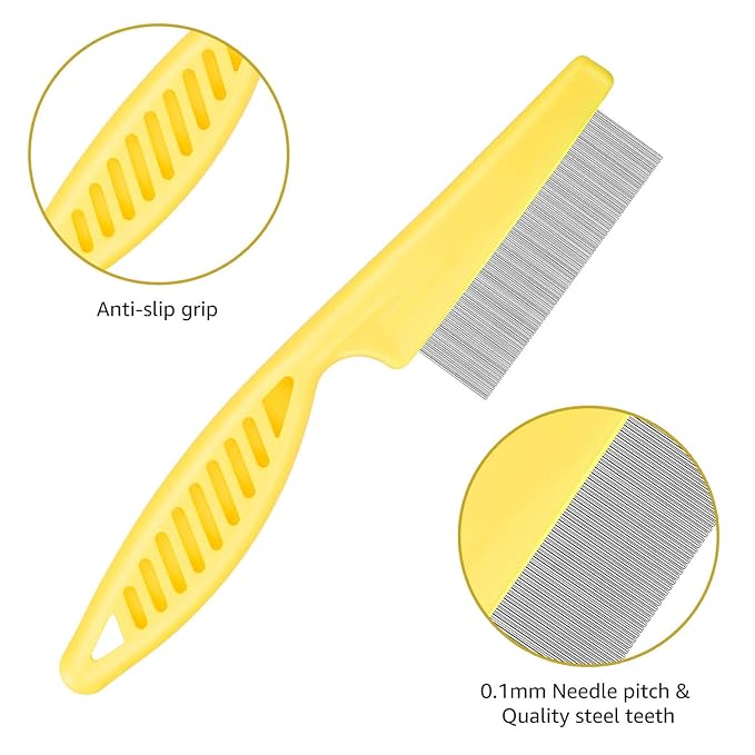 Cat & Dog Comb Set - Fine Tooth Grooming Comb for Dandruff & Hair Removal (Yellow)