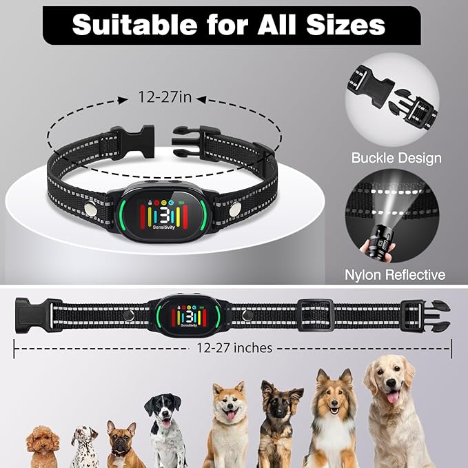 PetJoy Smart Bark Collar, Anti Bark Collar with Optional Shock, Dog Bark Collar for Small Medium Large Dogs - Vibration or Shock Mode 2 in 1 (3 Sensitivity Levels)