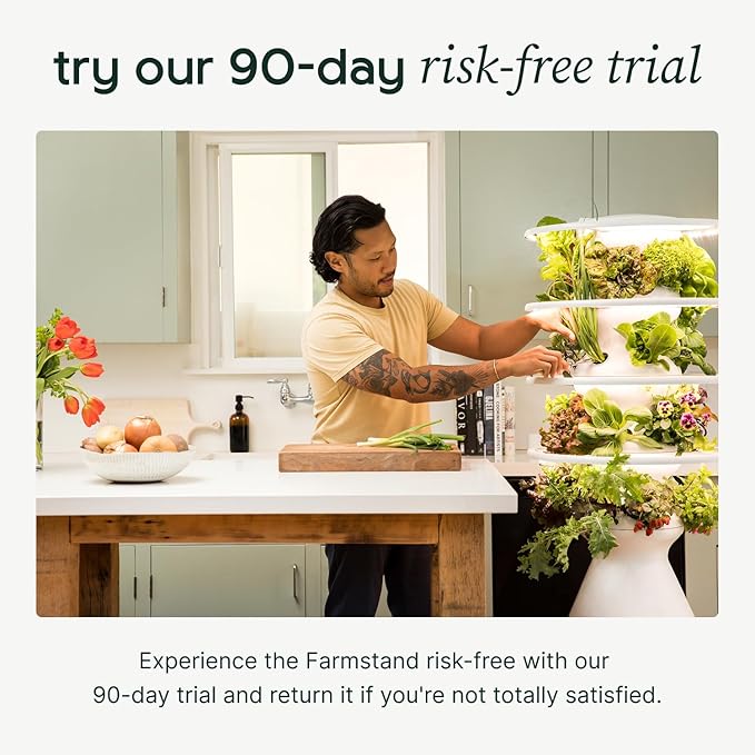 Farmstand Starter Kit with Glow Rings and 18 Seedling Credits | Small Hydroponic Growing System Kit | Vertical Garden Planter Tower | 4ft 3in Tall