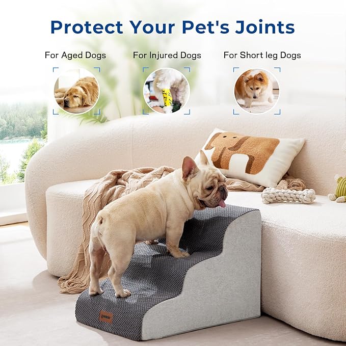 Dog Stairs for High Beds - Pet Stairs Ramp for Couch, 35D Foam Dog Steps for Small to Large Pets, with Non-Slip Bottom Beige, 5 Steps