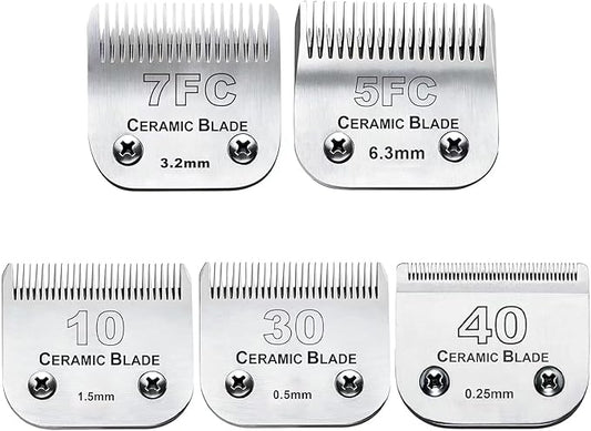 Dog Grooming Clipper Replacement Blades Compatible with Andis Pet Clipper/Oster A5/Wahl KM Series Dog Clipper,Ceramic Blade & Stainless Steel Blade(10+30+40+5FC+7FC)