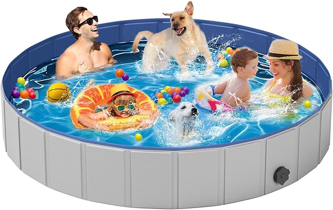 Dog Pool for Large Dogs,Foldable Plastic Pool for Dogs Slip-Resistant (XL - 87'' x 16'')