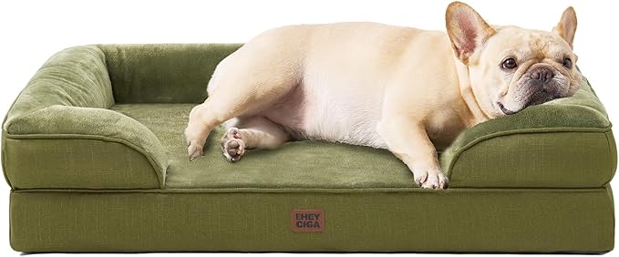 EHEYCIGA Orthopedic Dog Bed for Medium Dogs, Waterproof Memory Foam Medium Pet Beds with Sides, Non-Slip Bottom and Egg-Crate Foam Dog Couch Bed with Washable Removable Cover, Olive Green