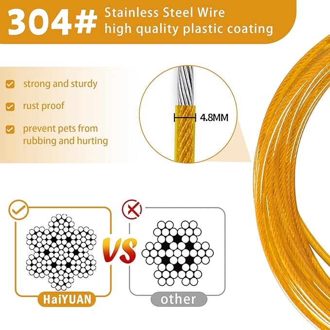 Dog Tie Out Cable 10/15/20/25/30FT Dog Run Cable Rosy Pink/Blue/Purple/Silver/Red/Green/YellowTie Out Cable for Large Dogs Heavy Duty for Outside Hold Large Dogs Up to 250LBS